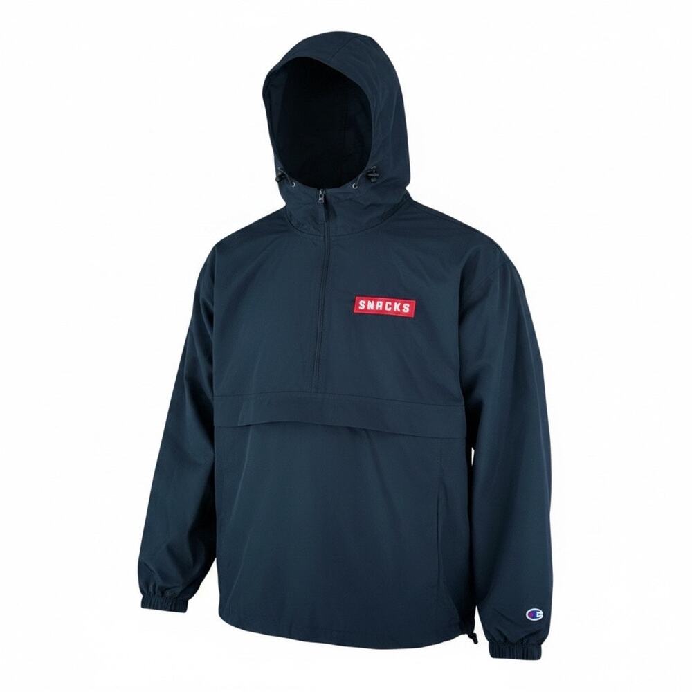 Champion Snacks Embroidered Black Anorak Hooded Jacket Windbreaker Pullover - L